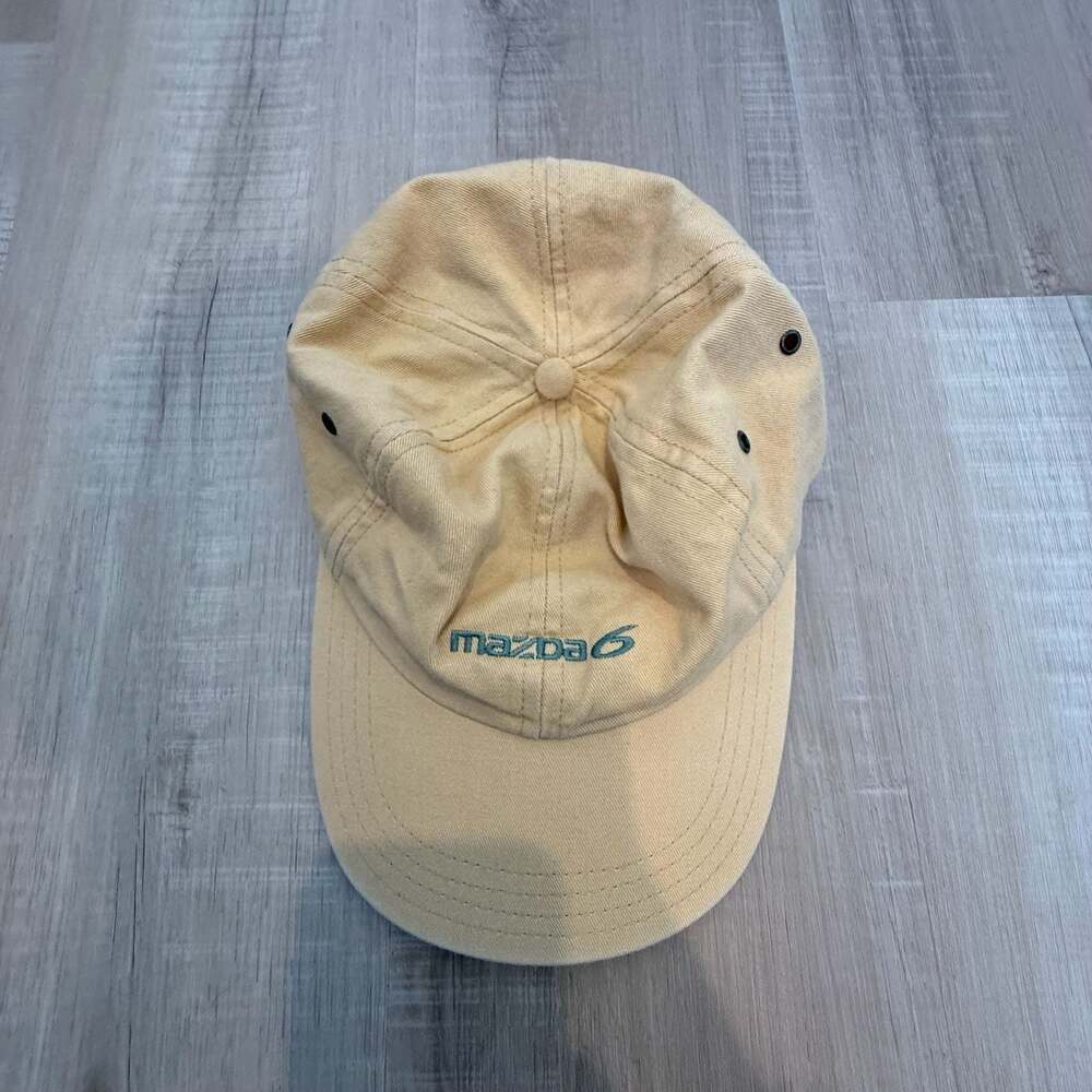 Vintage Mazda 6 Embroidered Logo Hat Tan Made in USA Leather Strapback
